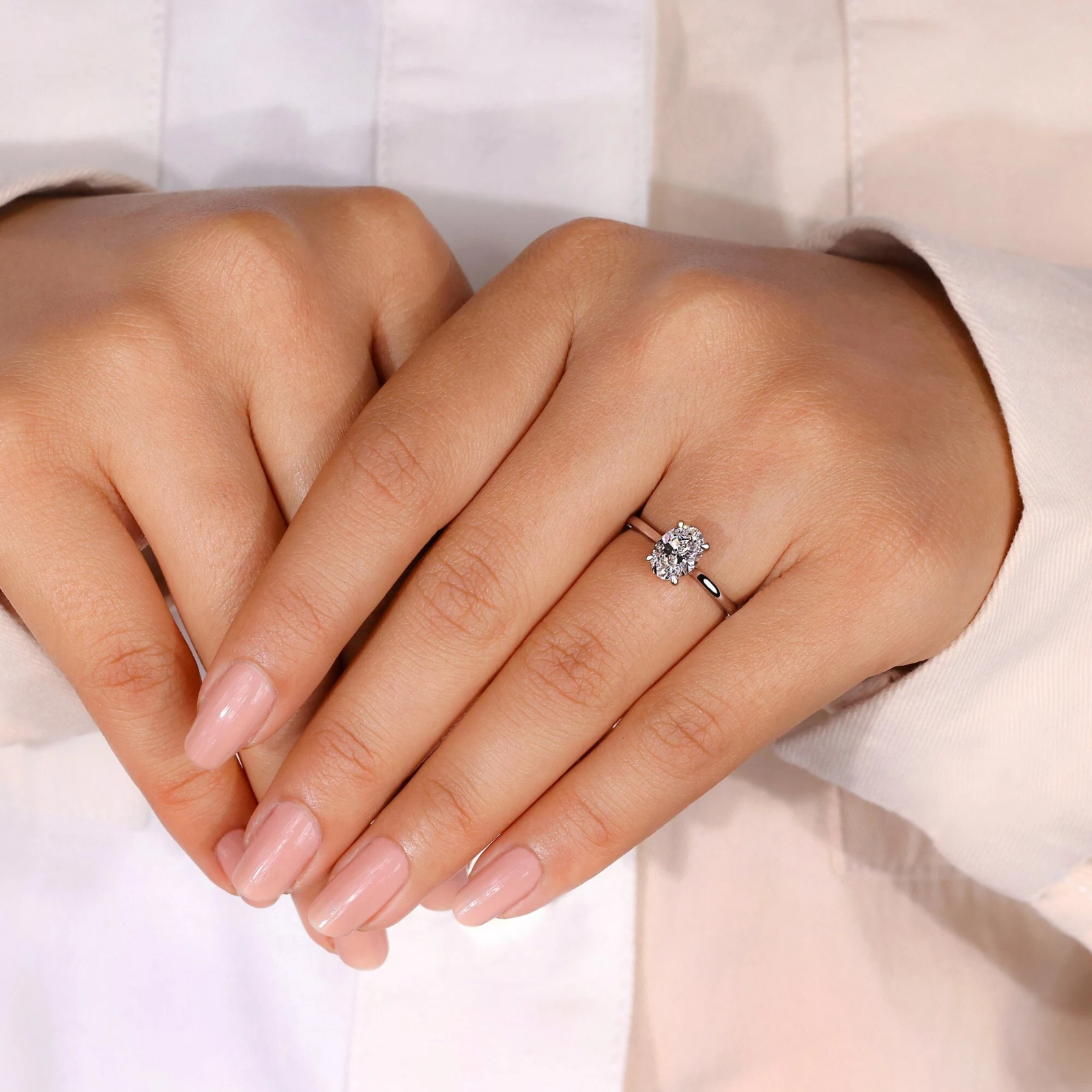 Women's Stylish Oval Cut Moissanite Easy Ring in 925 Silver